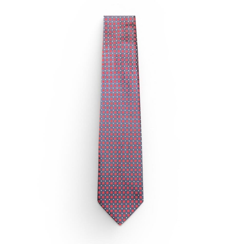 Nicola Ferri Milano Made in Italy 100% Silk Tie Red White Blue Patriotic 59”